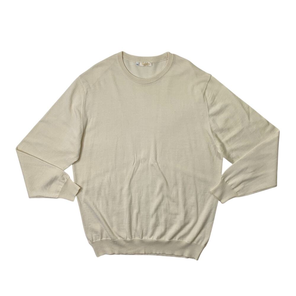 Bresciani Sweater Mens XL Extra Large Cream Wool Blend Crew Pullover Made Italy